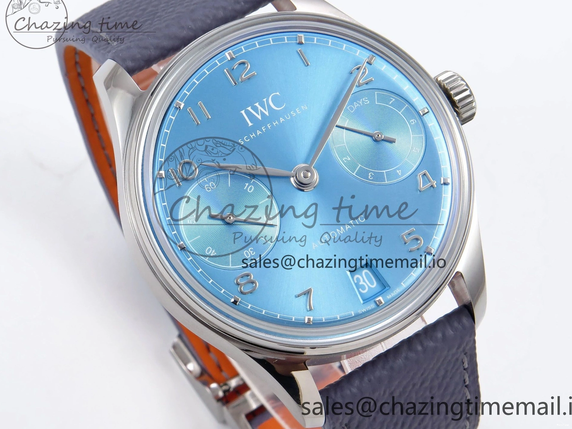 MIROTIME 0502 Lightweight Portugieser Automatic SS IW501708 APSF 1:1 Best Edition Light Blue Dial on Gray Leather Strap A 7012
